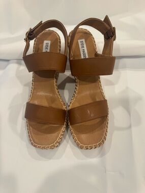Steve Madden Cognac/Brown Leather Double-Strap Espadrille Sandals